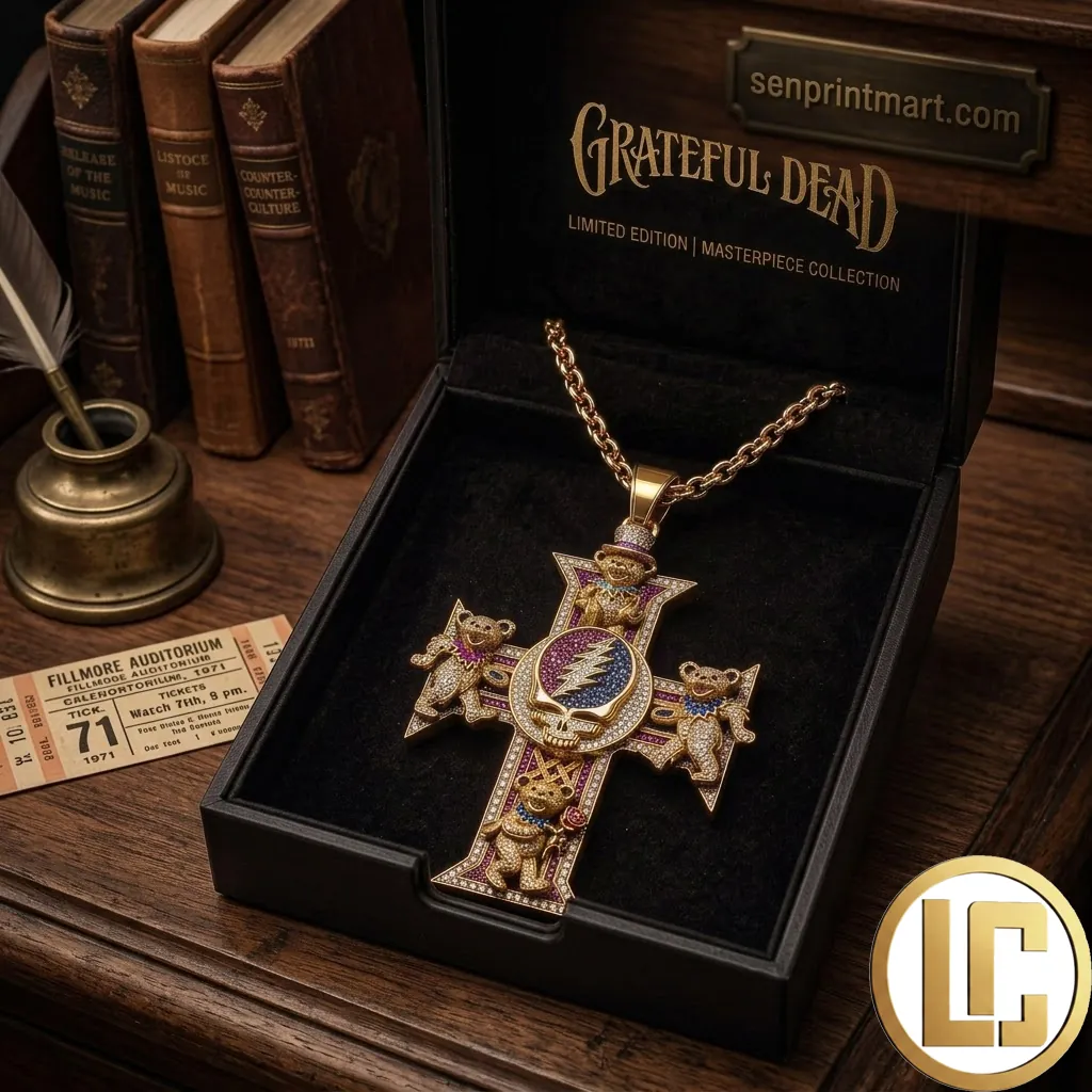 Grateful Dead Limited Edition Masterpiece Dancing Bear Cross Necklace