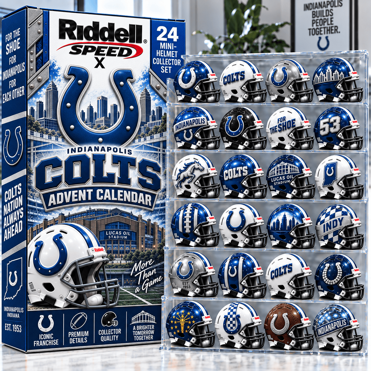 Indianapolis Colts NFL Riddell Speed Mini Helmet 24-Piece Holiday Christmas Countdown Advent Calendar