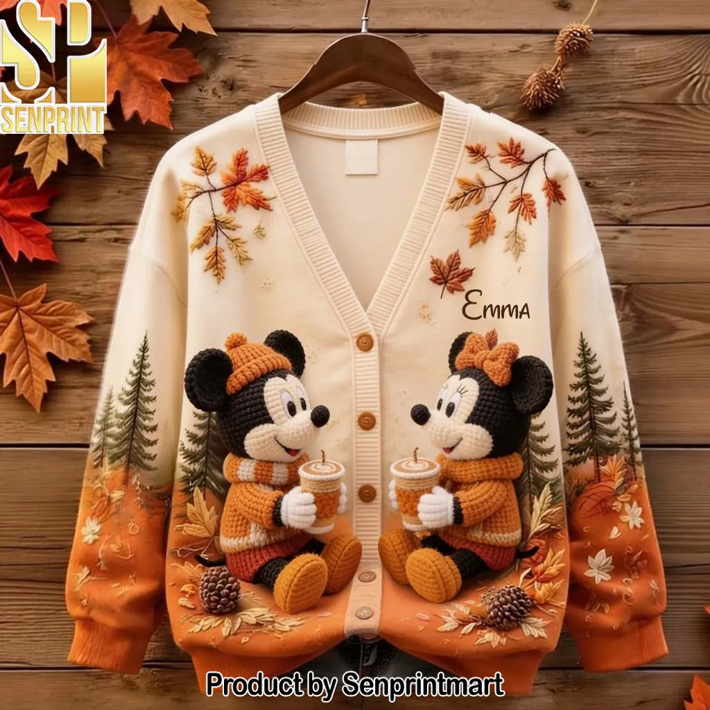 Mickey and Minnie Pumpkin Spice Fall Personalized Cardigan Sweater