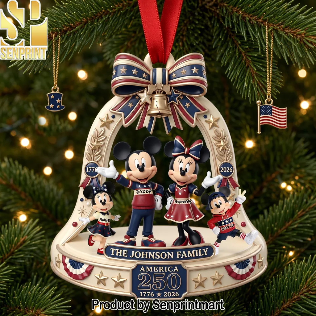 Personalized Mickey and Minnie Mouse America 250 Family Christmas Ornament