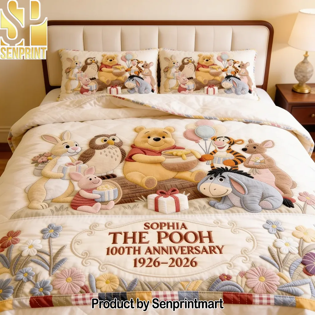 Winnie The Pooh 100th Anniversary Personalized Quilted Bedding Set