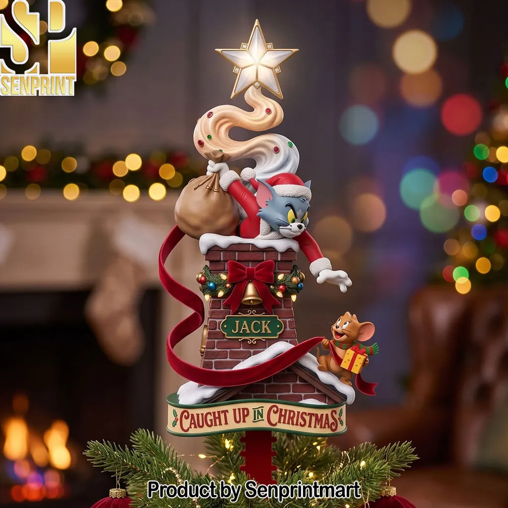Tom and Jerry Caught Up In Christmas Personalized Acrylic Tree Topper