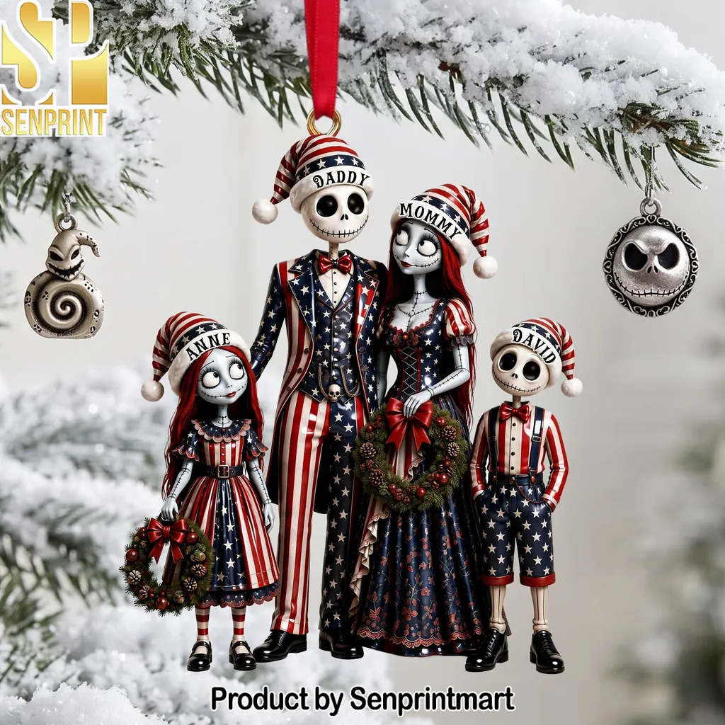 Personalized Patriotic Skeleton Family Christmas Ornament