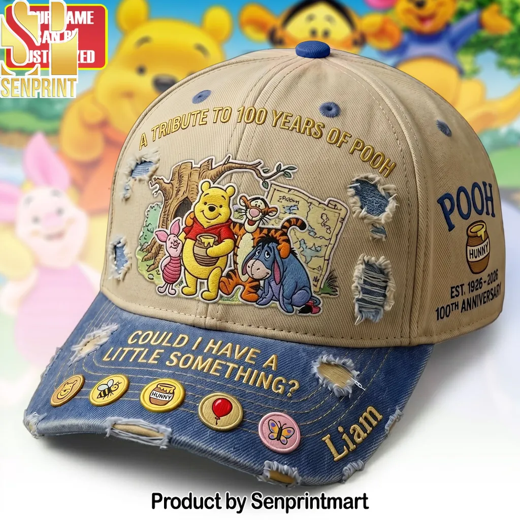 Personalized Winnie The Pooh 100th Anniversary Distressed Classic Cap