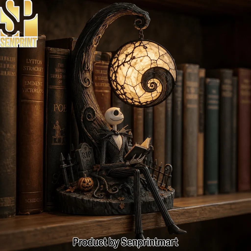 Nightmare Before Christmas Jack Skellington Reading Bookshelf Lamp