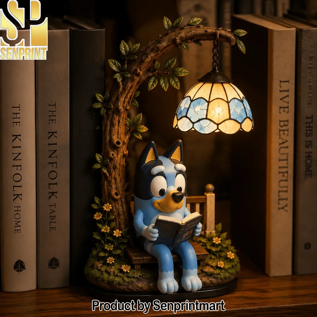 Bluey Reading Under Tree Stained Glass Style Desk Lamp