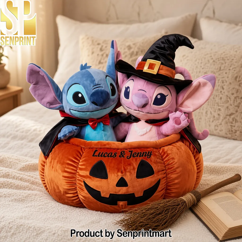 Personalized Stitch and Angel Halloween Pumpkin Shaped Pillow