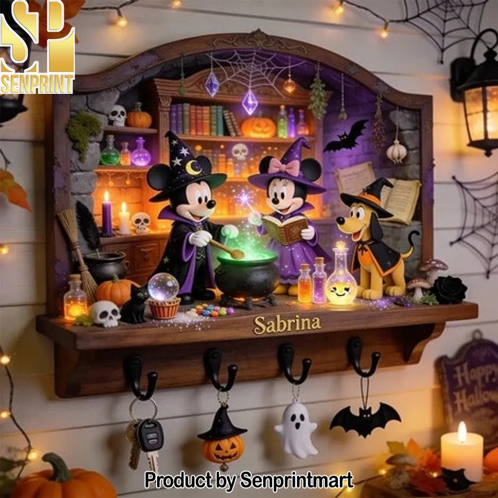 Personalized Mickey and Minnie Halloween Magic Wall Key Hanger