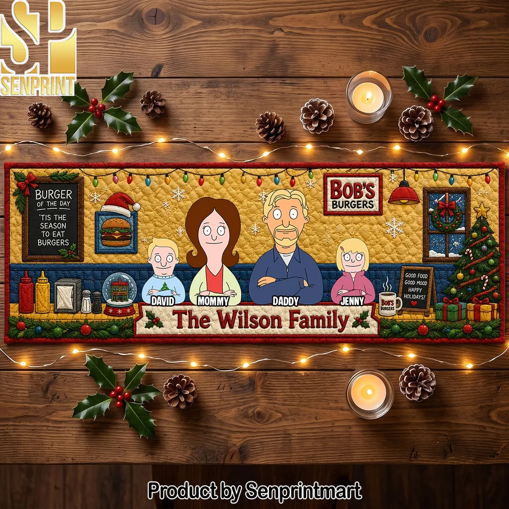 Bobs Burgers Personalized Family Christmas Quilted Table Runner