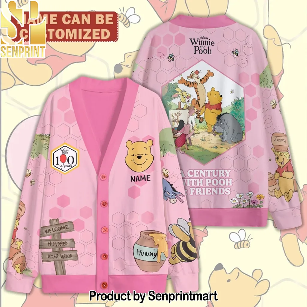 Personalized Winnie The Pooh 100th Anniversary V-Neck Cardigan
