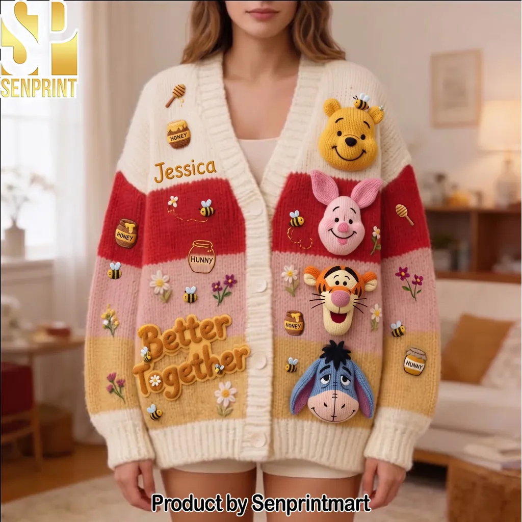 Personalized Winnie The Pooh Better Together Knitted Cardigan
