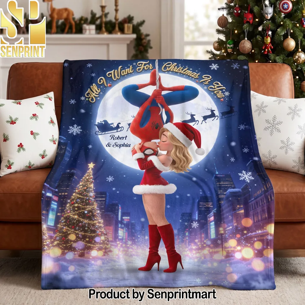 Personalized Spiderman All I Want For Christmas Is You Couple Blanket