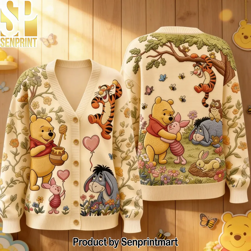 Winnie The Pooh And Friends Embroidered Personalized Knitted Cardigan