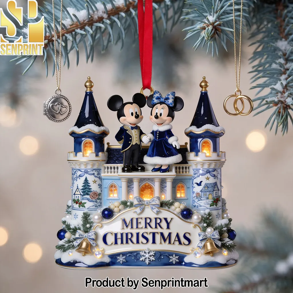 Mickey and Minnie Mouse Castle Personalized Christmas Ornament
