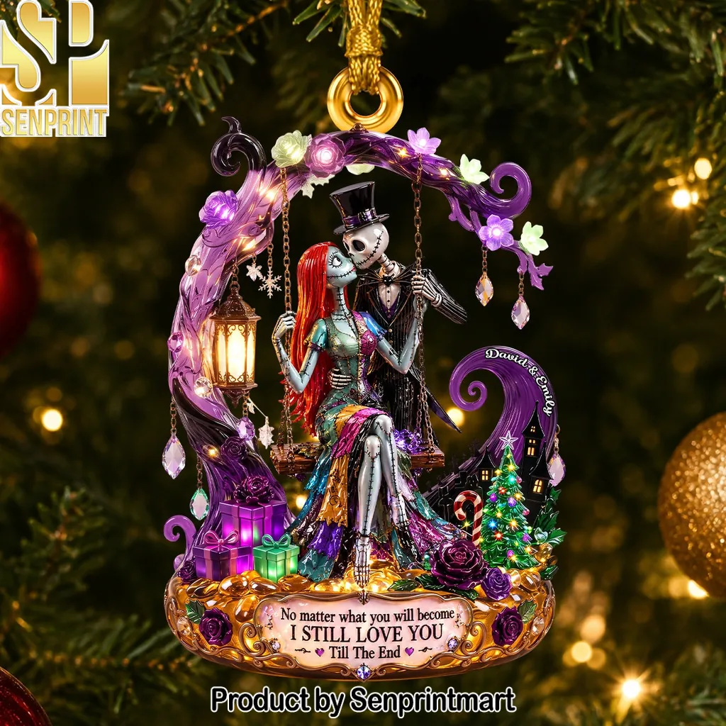 Personalized Jack and Sally Eternal Kiss Romantic Christmas Ornament