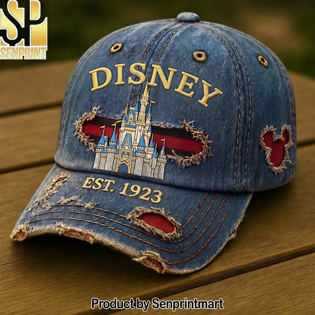 Disney Castle Est 1923 Vintage Distressed Denim Baseball Cap