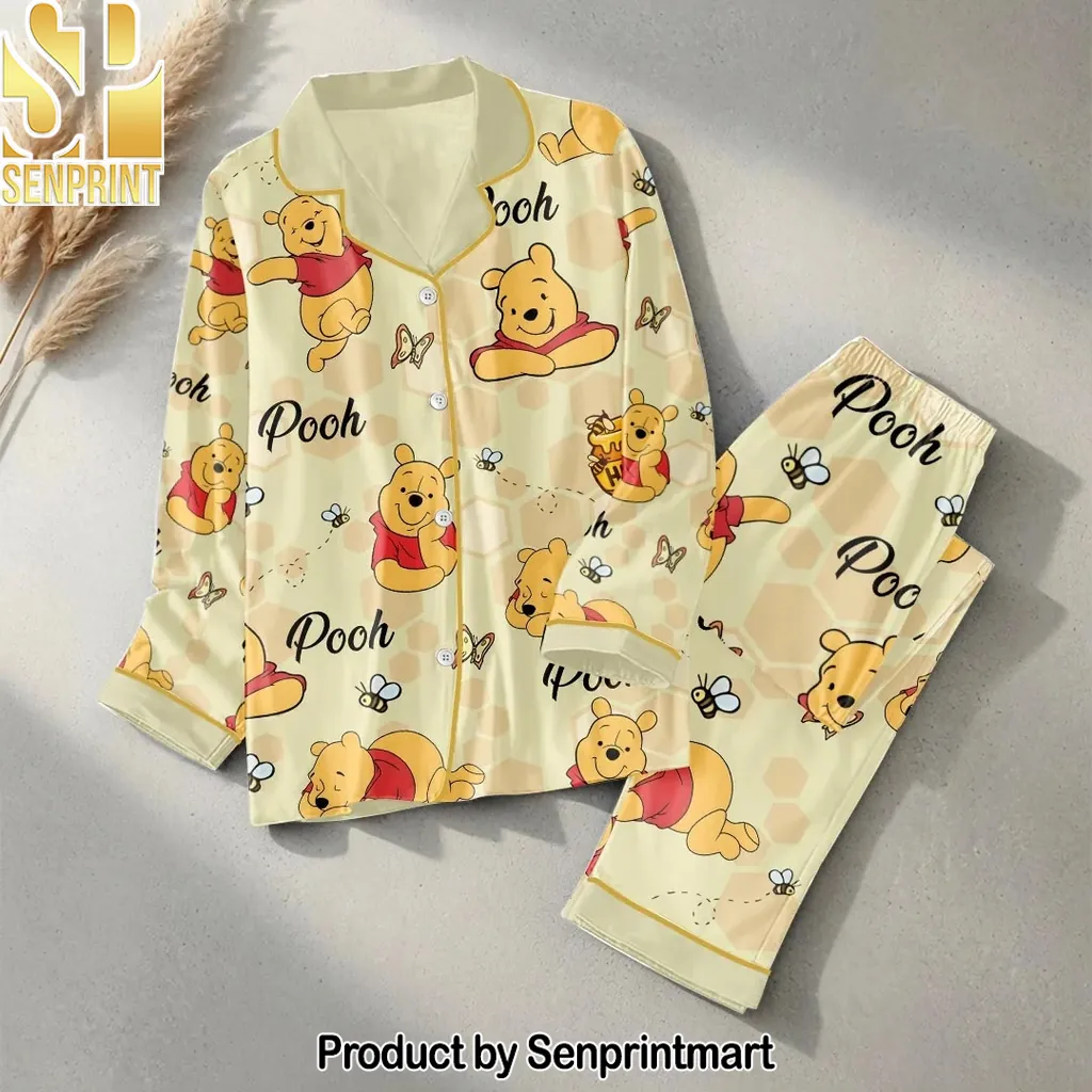 Winnie the Pooh Honeycomb Print Satin Pajama Set