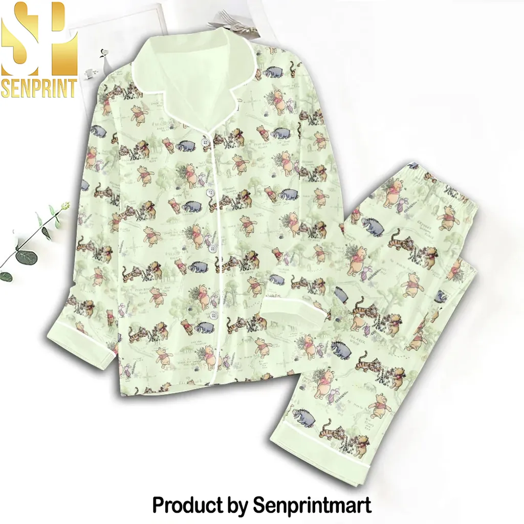 Winnie The Pooh Character Print Satin Pajama Set
