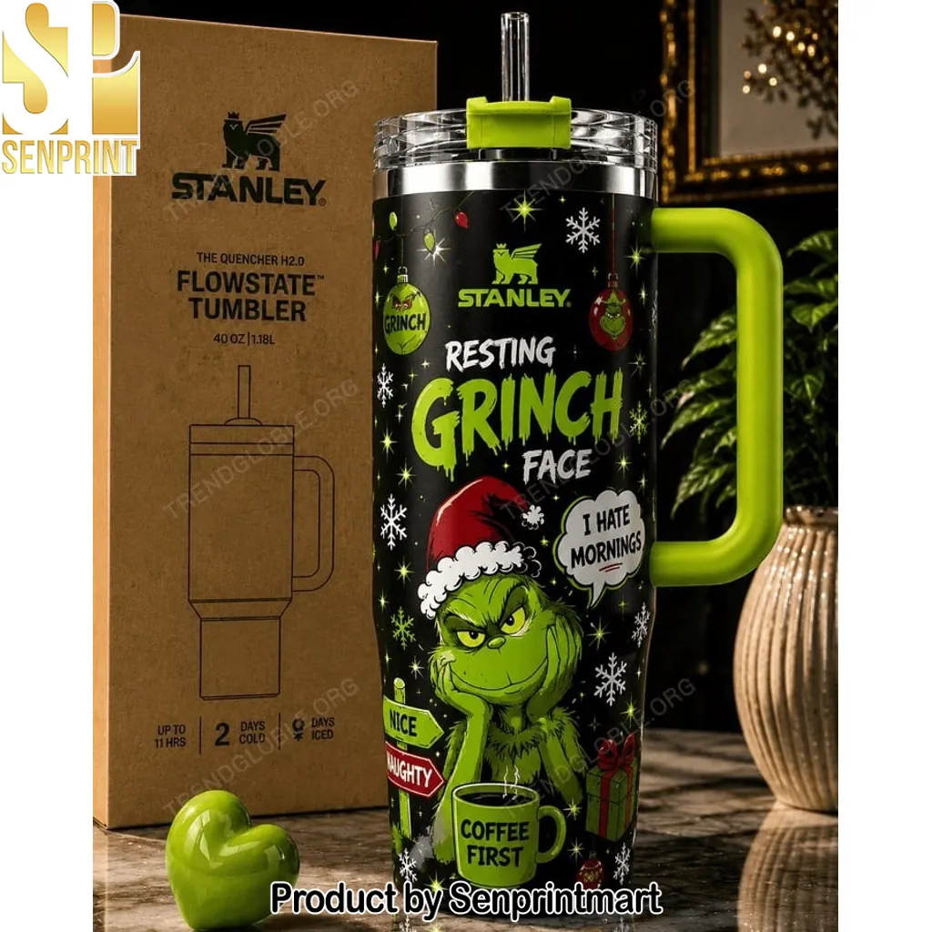 Resting Grinch Face Christmas Stanley 40oz Quencher Tumbler