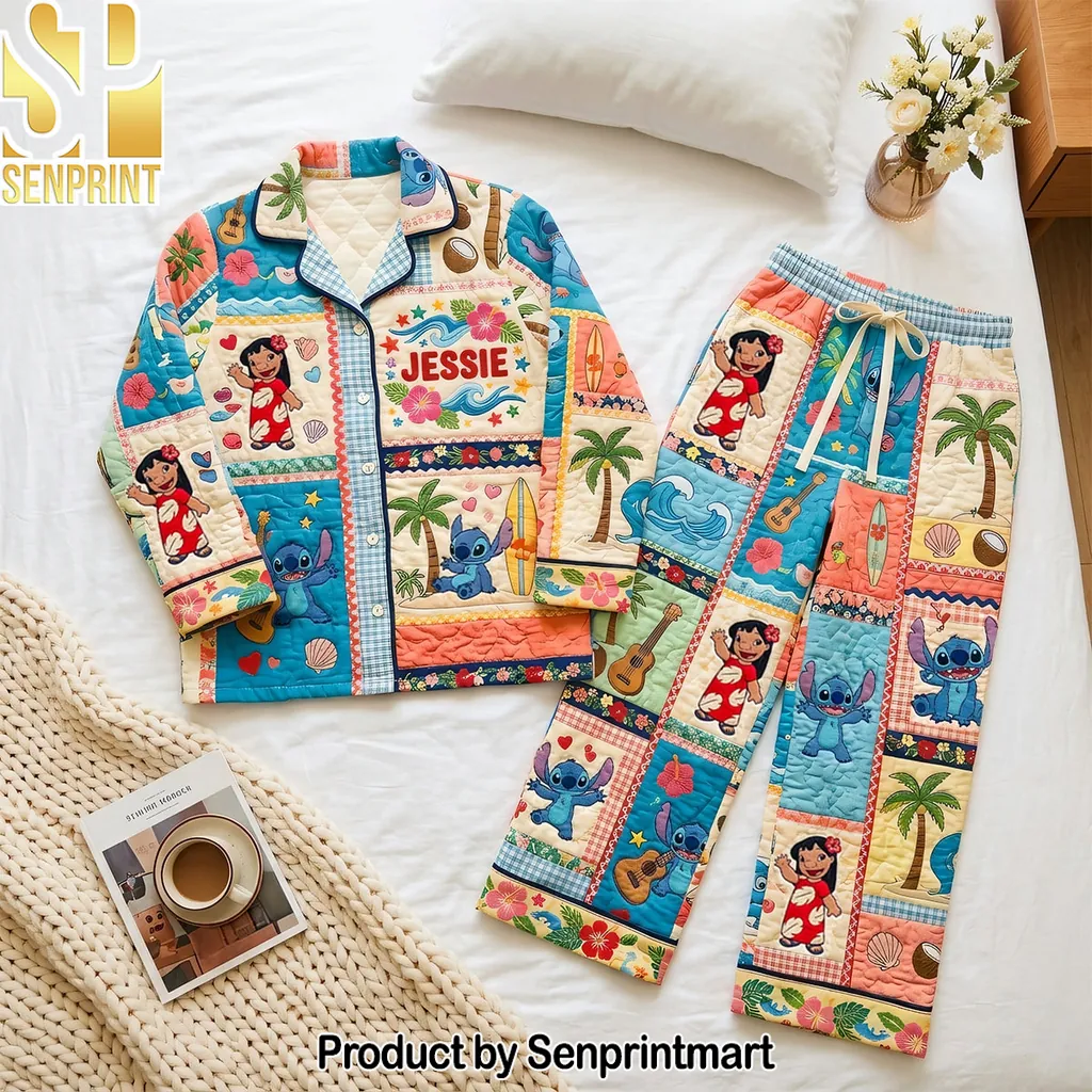 Personalized Lilo and Stitch Tropical Quilted Pajama Set