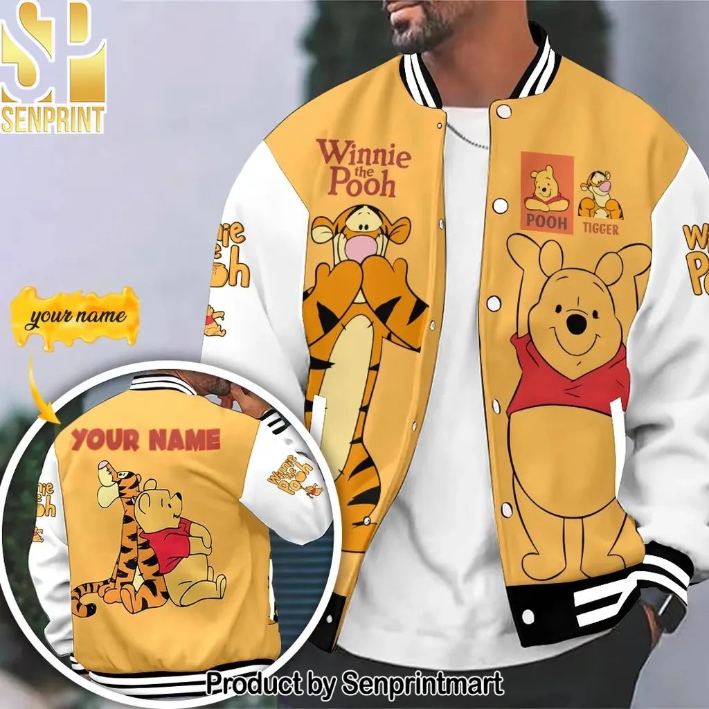 Personalized Winnie The Pooh And Tigger Custom Name Varsity Jacket