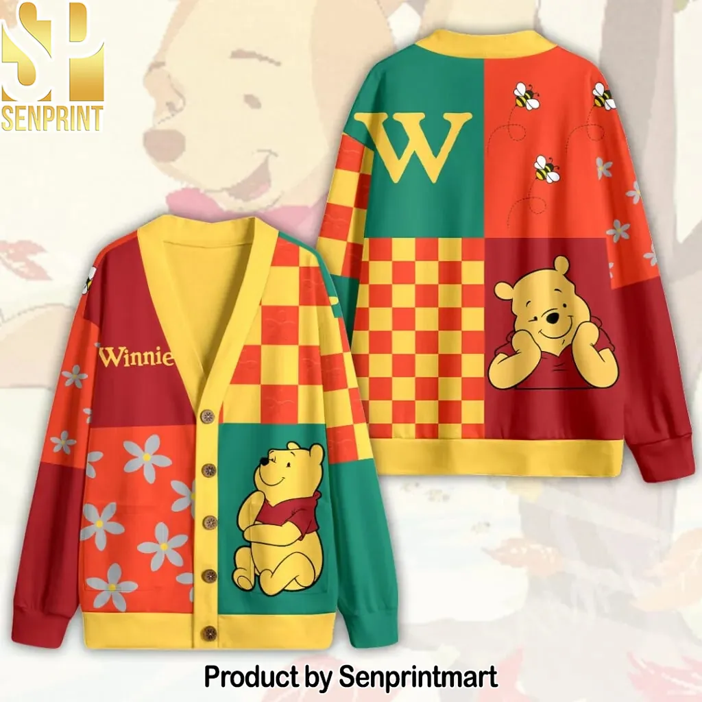 Winnie The Pooh Character Pattern Casual V-Neck Cardigan