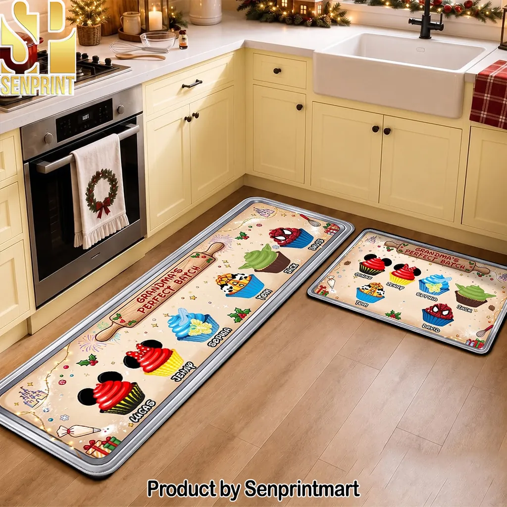 Grandmas Perfect Batch Personalized Christmas Cupcake Kitchen Runner Rug