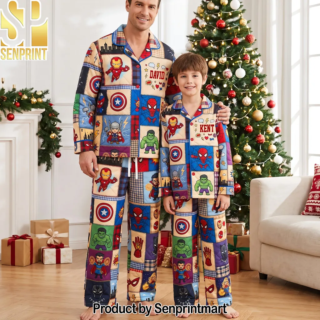 Personalized Marvel Superhero Family Matching Button Up Pajama Set