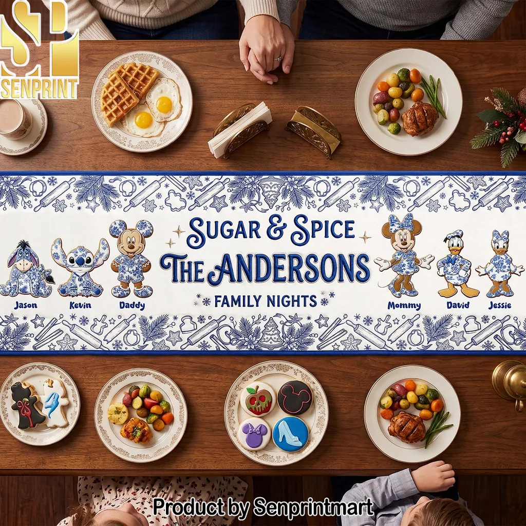 Personalized Disney Toile de Jouy Gingerbread Family Table Runner