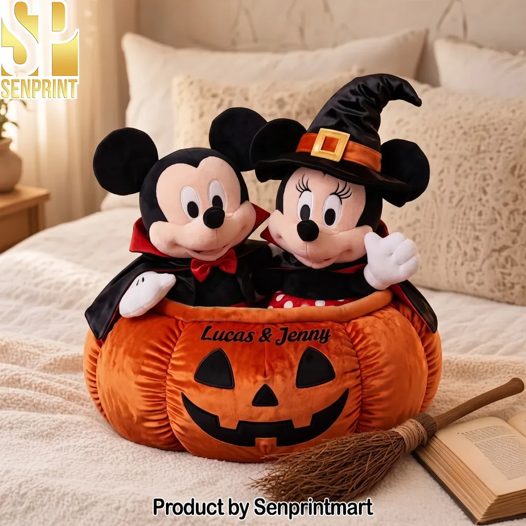 Personalized Mickey and Minnie Halloween Pumpkin Shaped Pillow