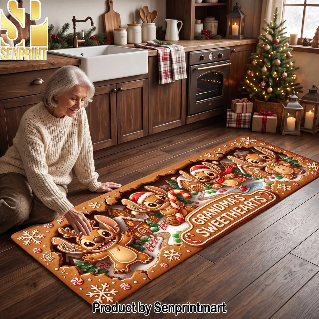 Grandma’s Sweethearts Gingerbread Stitch Personalized Christmas Runner Rug
