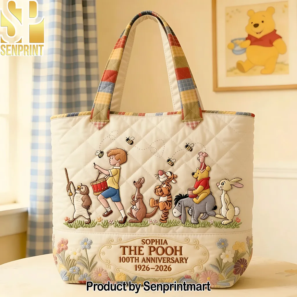 Winnie The Pooh 100th Anniversary Personalized Quilted Tote Bag