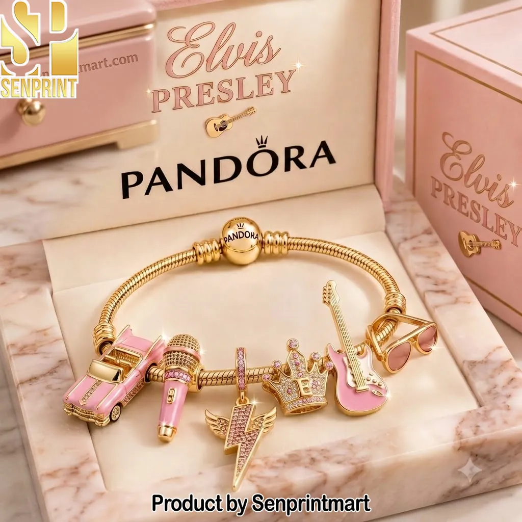Elvis Presley Pandora Style Gold Plated Charm Bracelet