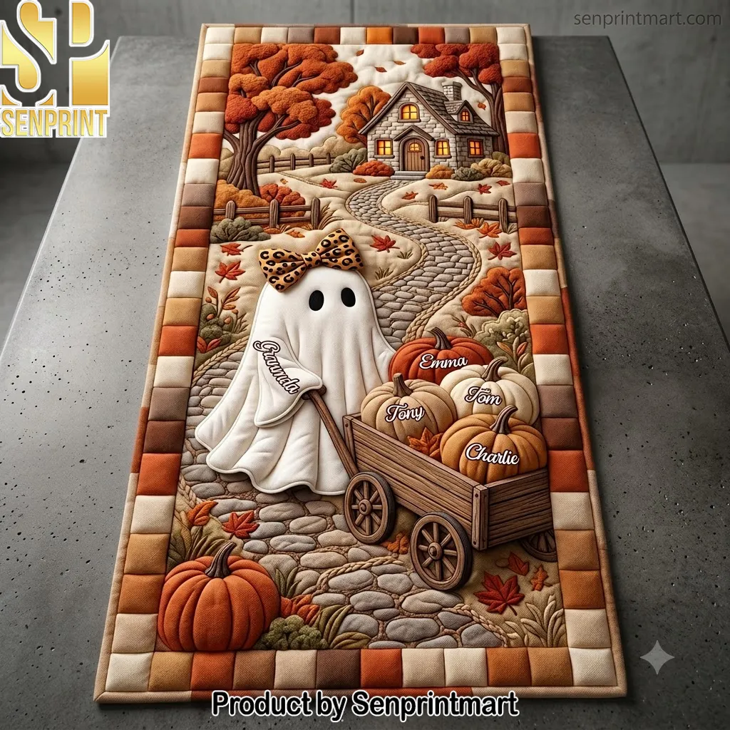 Personalized Grandma Ghost Halloween Fall Quilted Table Runner
