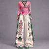 Alpha Kappa Alpha AKA 1908 Pink and Green Varsity Chic Ribbed Henley and Wide-Leg Sweatpants Two-Piece Set Alpha Kappa Alpha AKA 1908 Pink and Green Varsity Chic Ribbed Henley and Wide-Leg Sweatpants Two-Piece Set