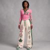 Alpha Kappa Alpha AKA 1908 Sorority Pink and Green Ivy Leaf Varsity Henley and Wide Leg Sweatpants Two-Piece Lounge Set