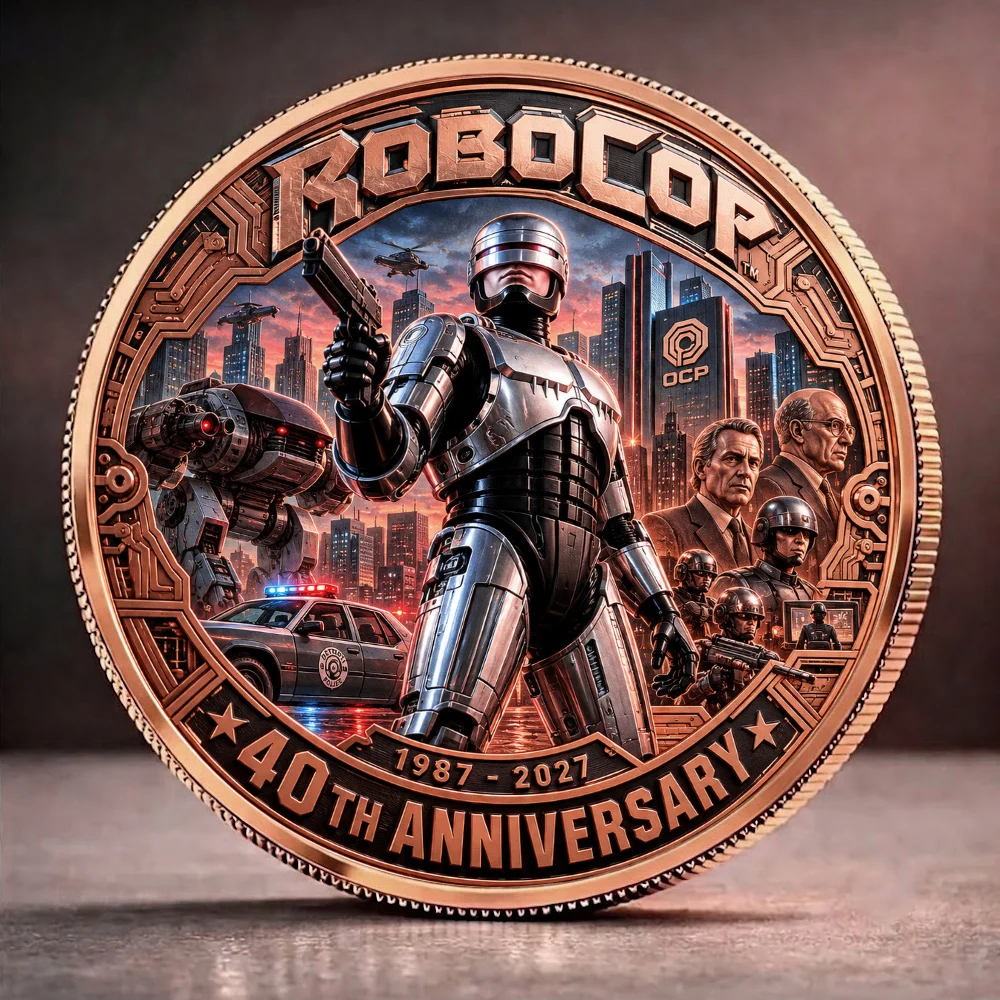 Robocop 40th Anniversary 1987-2027 Gold Plated Sci-Fi Movie Collectible Commemorative Coin Robocop 40th Anniversary 1987-2027 Gold Plated Sci-Fi Movie Collectible Commemorative Coin