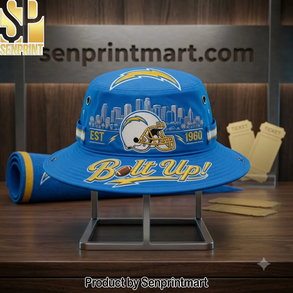 Los Angeles Chargers Bolt Up Est 1960 Skyline Bucket Hat