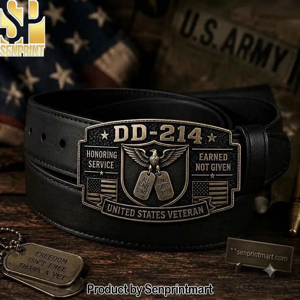 DD-214 United States Veteran Commemorative Leather Belt Buckle