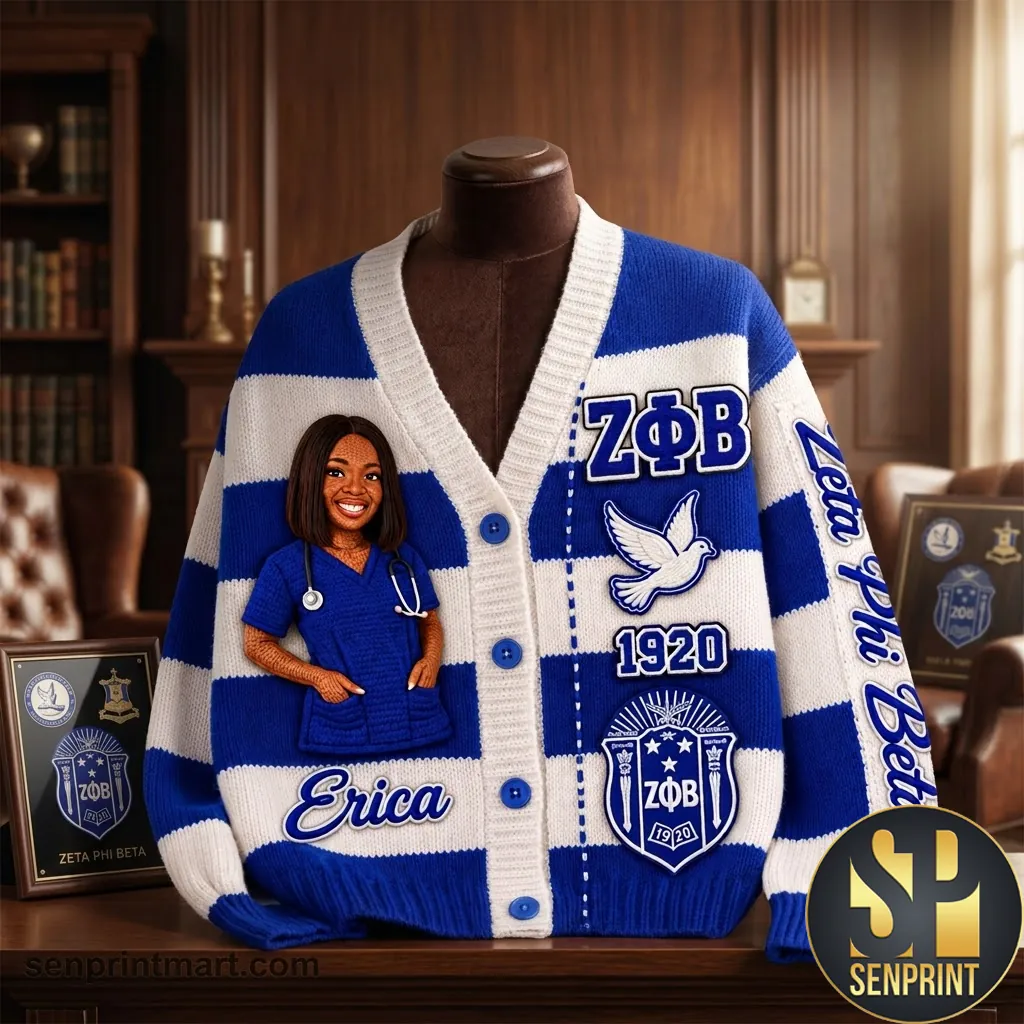 Zeta Phi Beta Personalized Nurse Premium Button-Front Cardigan
