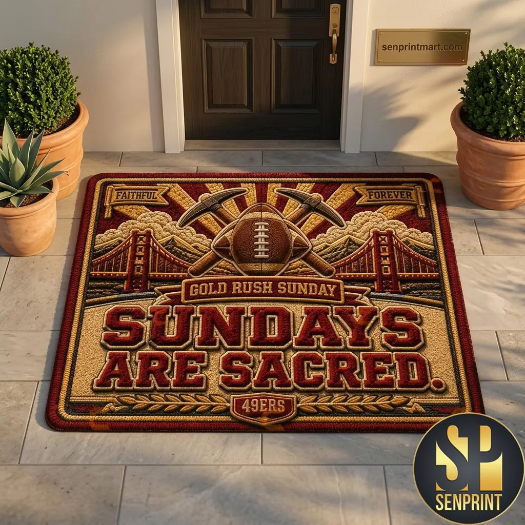 San Francisco 49ers Sundays Are Sacred Gold Rush Fan Door Mat
