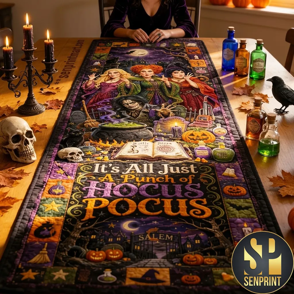 Hocus Pocus Sanderson Sisters Halloween Quilted Table Runner