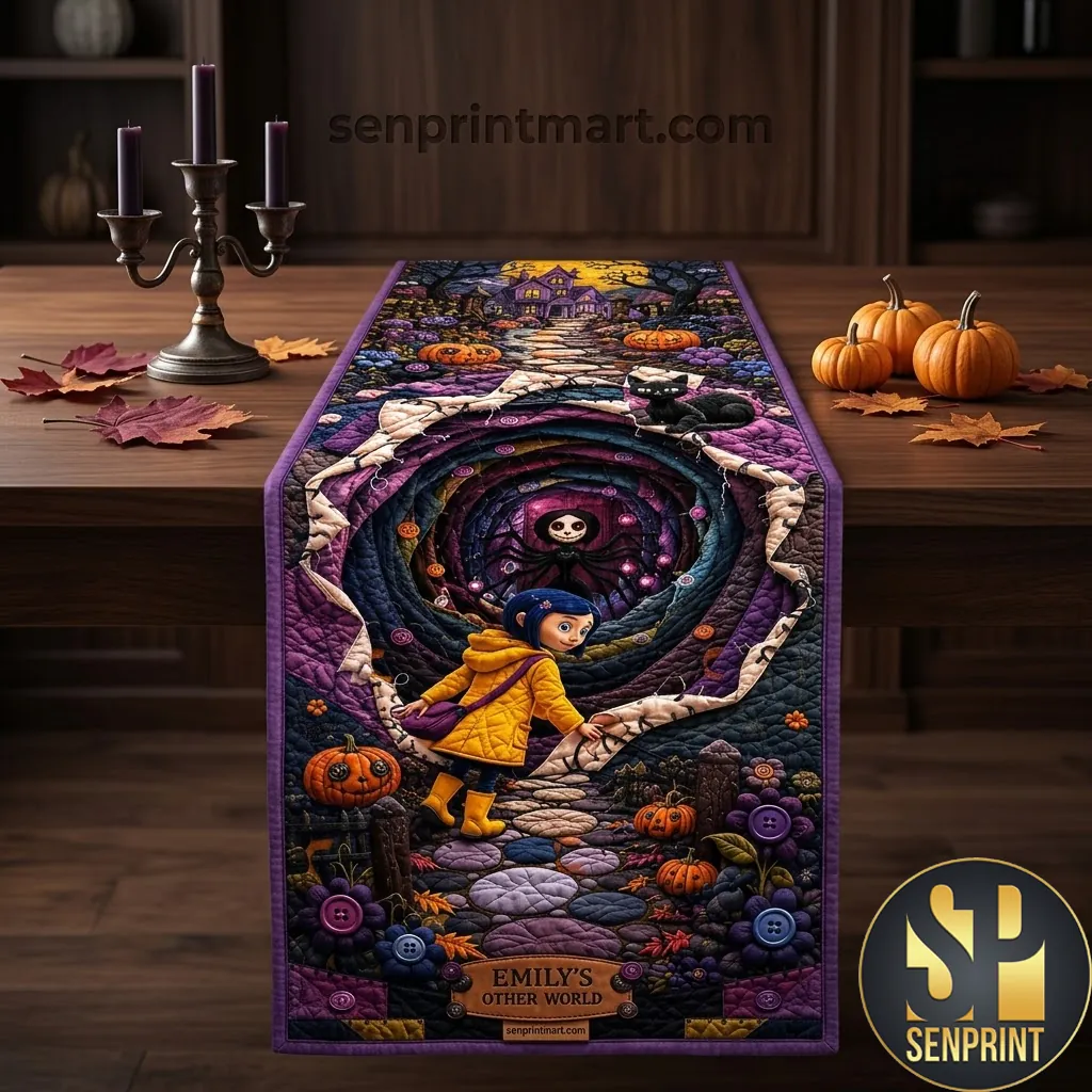Coraline Other World Halloween Personalized Quilted Table Runner