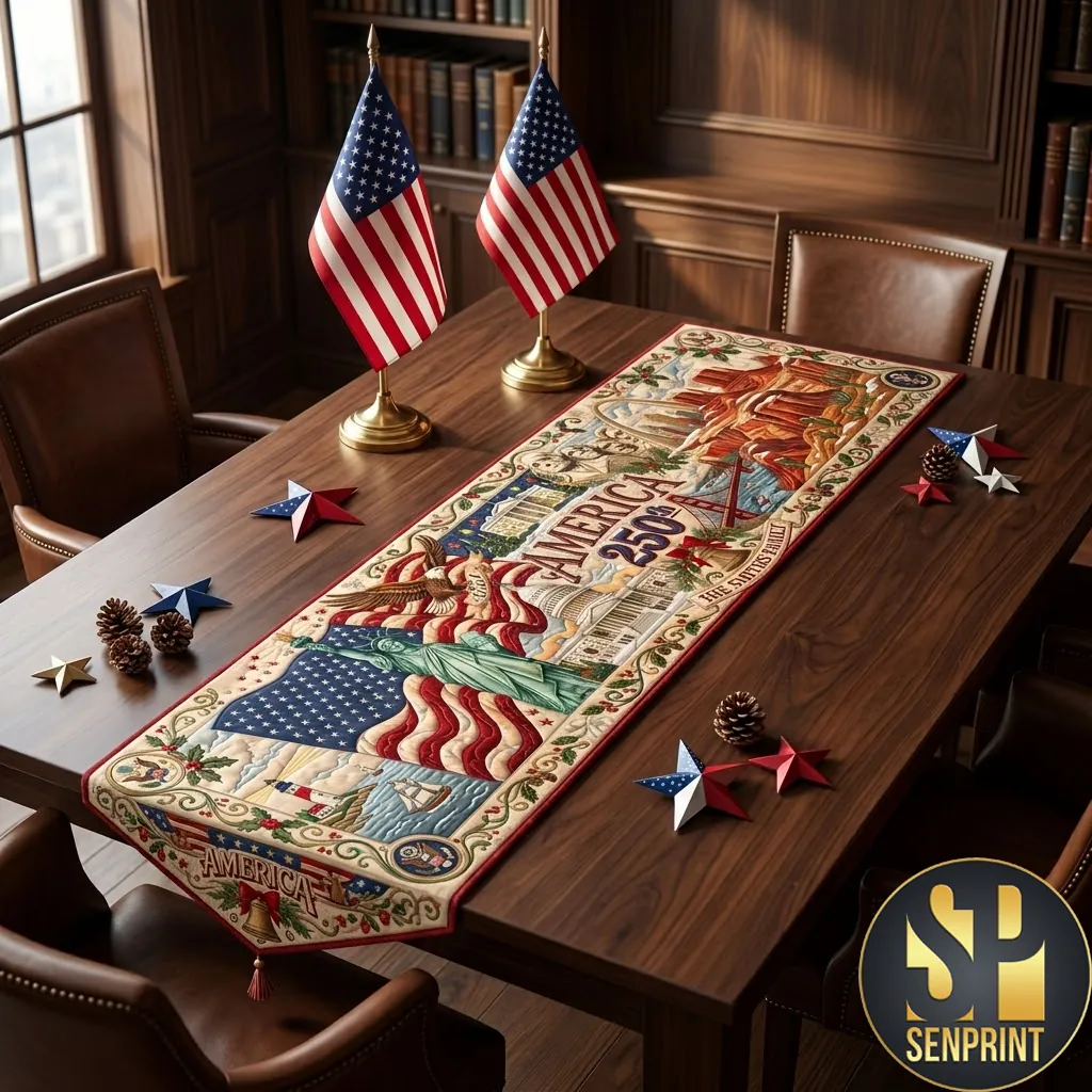 America 250th Anniversary Patriotic Quilted Table Runner