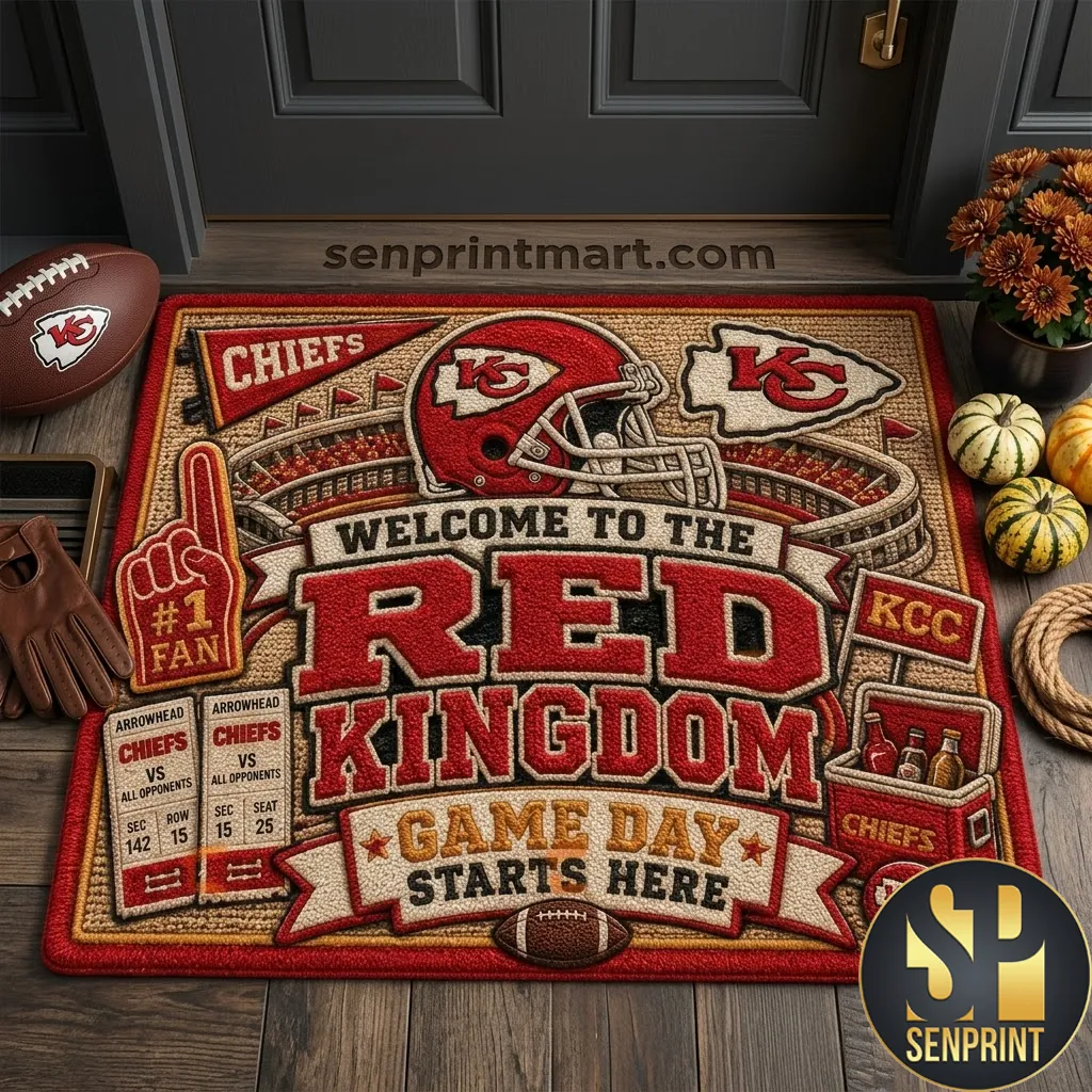Kansas City Chiefs Welcome To The Red Kingdom Game Day Door Mat