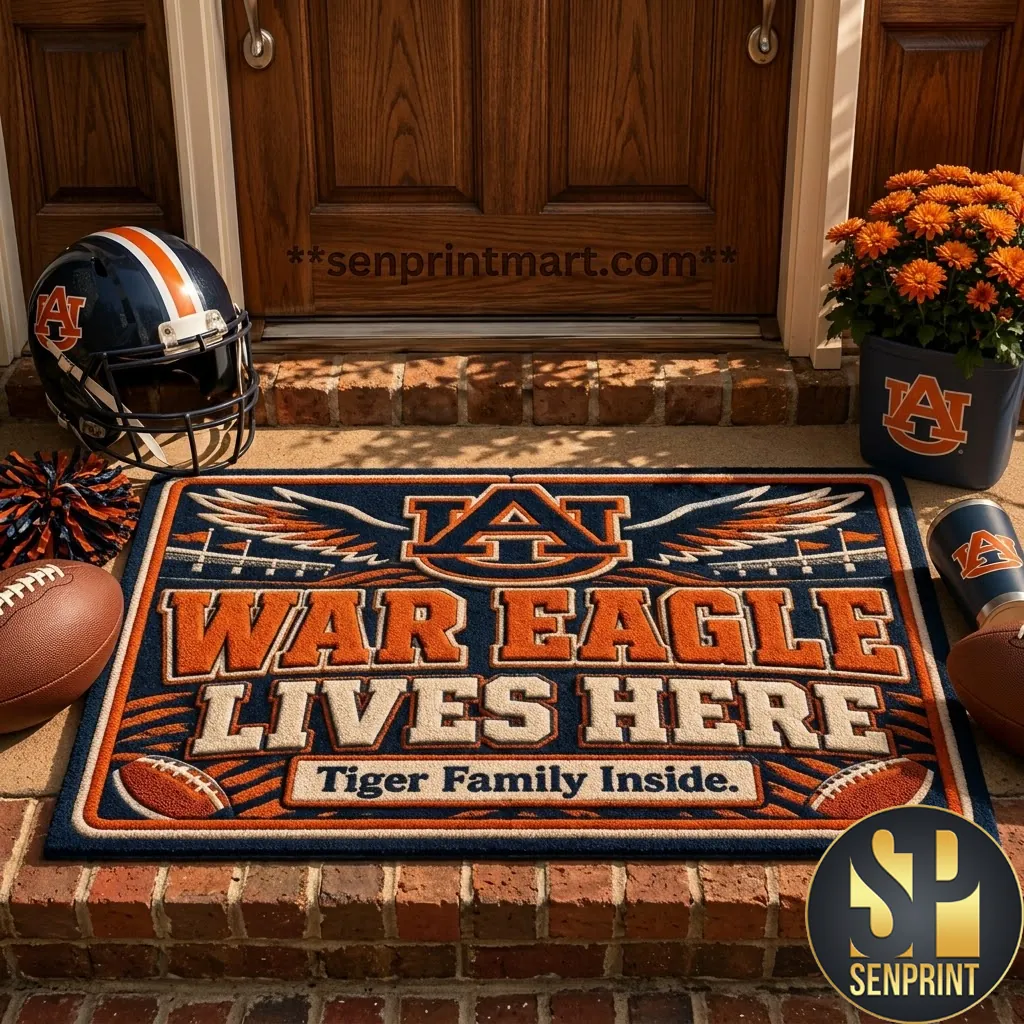 Auburn Tigers War Eagle Lives Here Personalized Welcome Door Mat