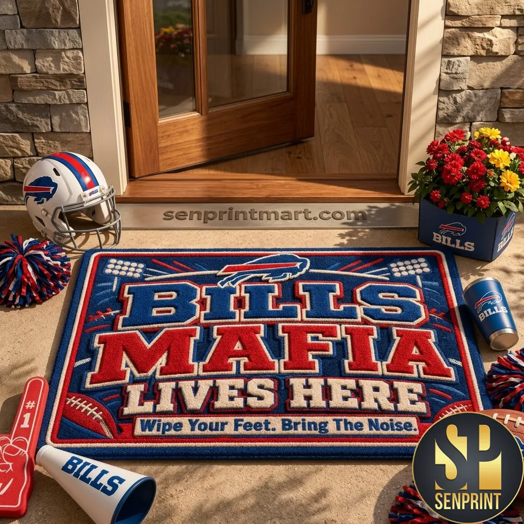 Buffalo Bills Mafia Lives Here NFL Football Fan Welcome Door Mat