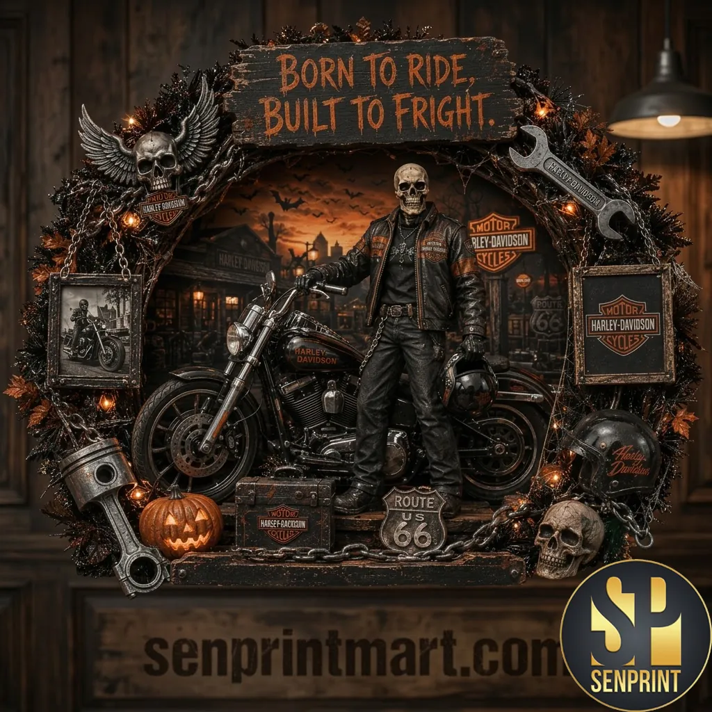 Harley-Davidson Born To Ride Built To Fright Halloween Decorative Wreath