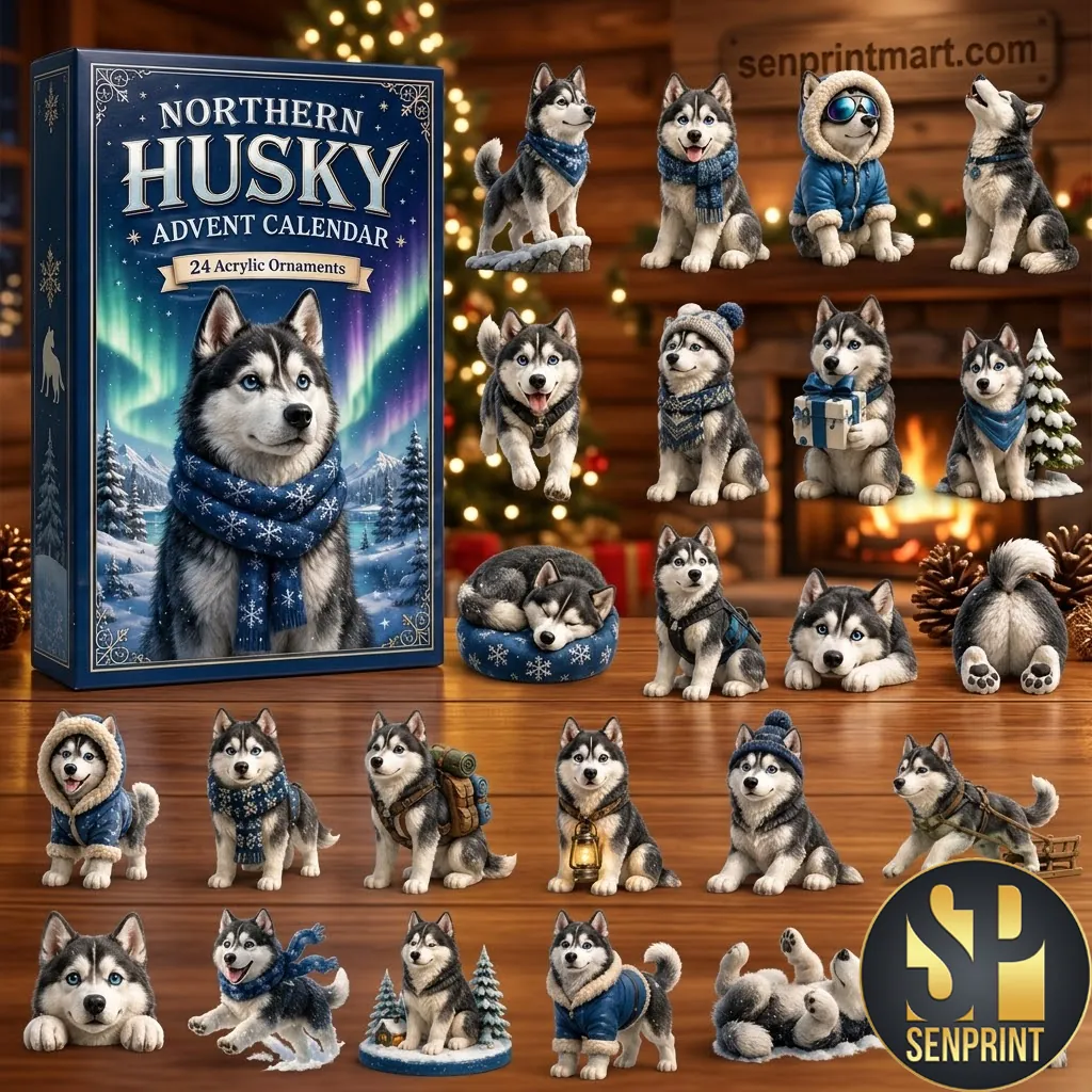 Northern Husky Christmas Advent Calendar with 24 Acrylic Ornaments