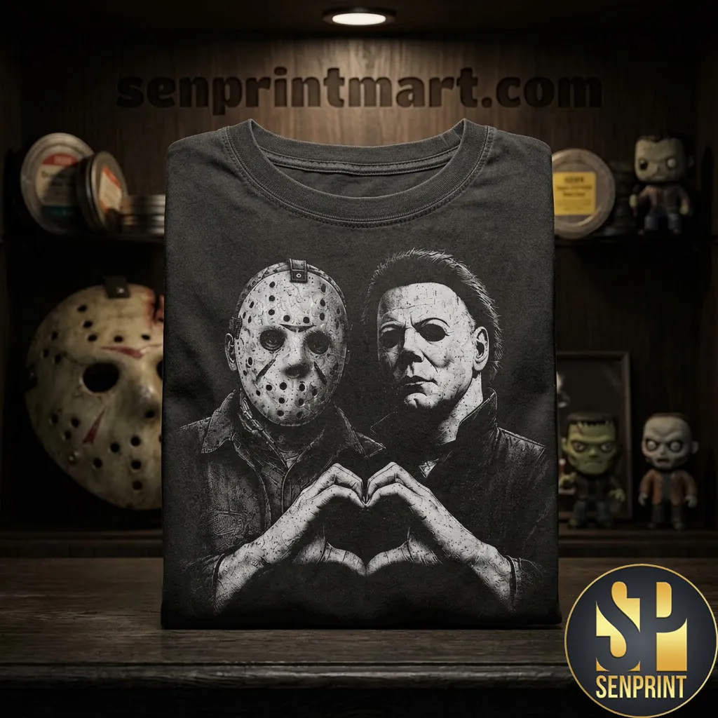 Jason Voorhees And Michael Myers Horror Movie Heart Vintage T-Shirt